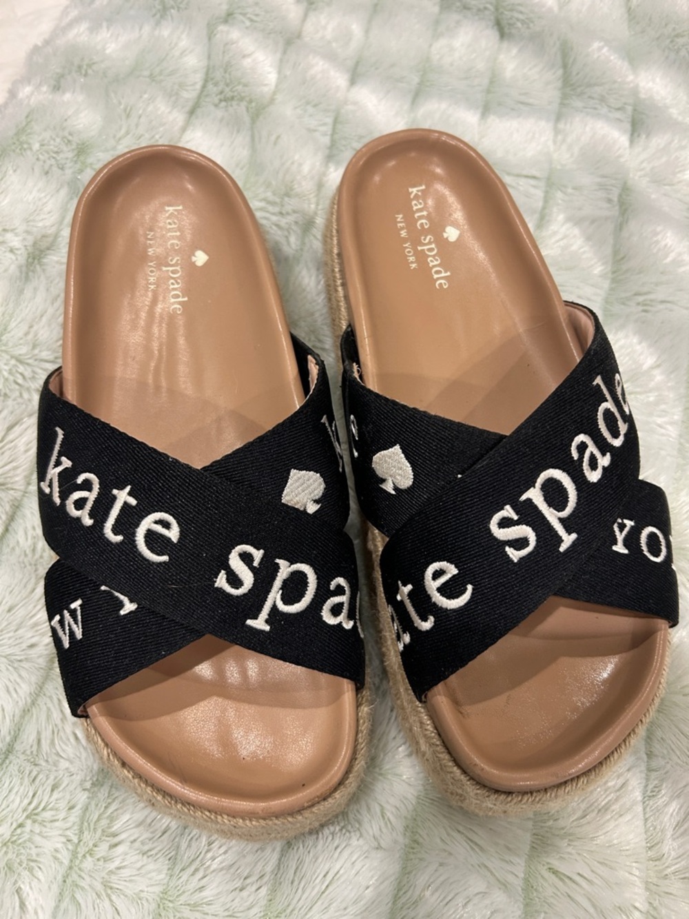 kate spade Black Crisscross Logo Espadrille Slides